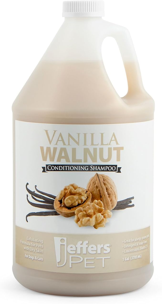Jeffers Pet Vanilla Walnut Conditioning Shampoo for Dogs & Cats, 1 Gallon – Moisturizing, Soap Free Formula with Coconut & Vanilla Extract for Soft, Healthy Coat, Home Pet Care, Fresh Scent