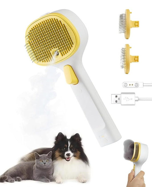 3-in-1 Anti-static Cat Steam Brush & Deshedding Tool - Cat Brush and Cat Hair Brush for Long/Short Hair,Dog Brush,Pet Brush, Reduces 95% Shedding, Easy Clean Grooming Supplies for Cat & Dog Owners