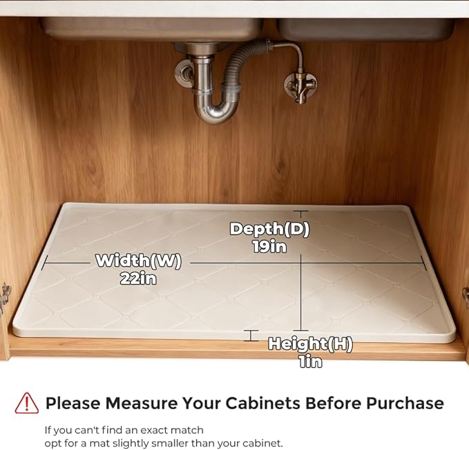 19" × 22" Under Sink Mats for Kitchen - Waterproof Under-Sink Organizers Sink Mat Protectors, Flexible Silicone Drip Tray Pet Food Mats Kitchen Bathroom Drawer Shelf and Cabinet Liner, Beige