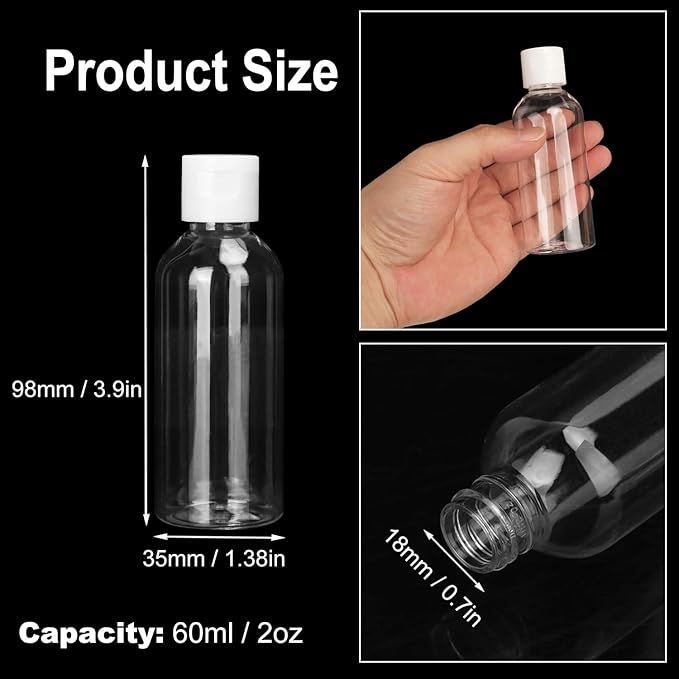 100 Pack 2 oz Plastic Bottles with Caps, Clear Empty Bottles, flip top Bottles for Lotion and Shampoo, Travel-Friendly Bottles, BPA-Free for Liquids and Personal Care