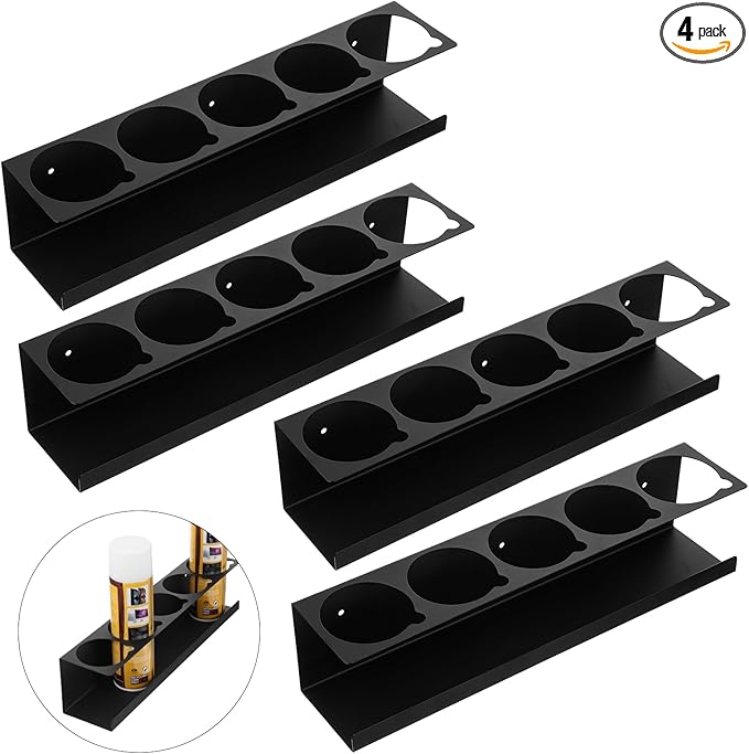 4-Pack 5 Holes Spray Can Holder Bottle Organizer Wall-Mounted Spray Paint Can Rack Organizer for Garage, Workshop & Home