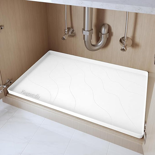 Heavy Duty Silicone Under Sink Mats for Kitchen Waterproof 31" x 22", Extra Thick Under Sink Rubber Mat Drip Tray, Raised Edge Under Sink Liner,Prevent Drips, Leaks, Spills,White