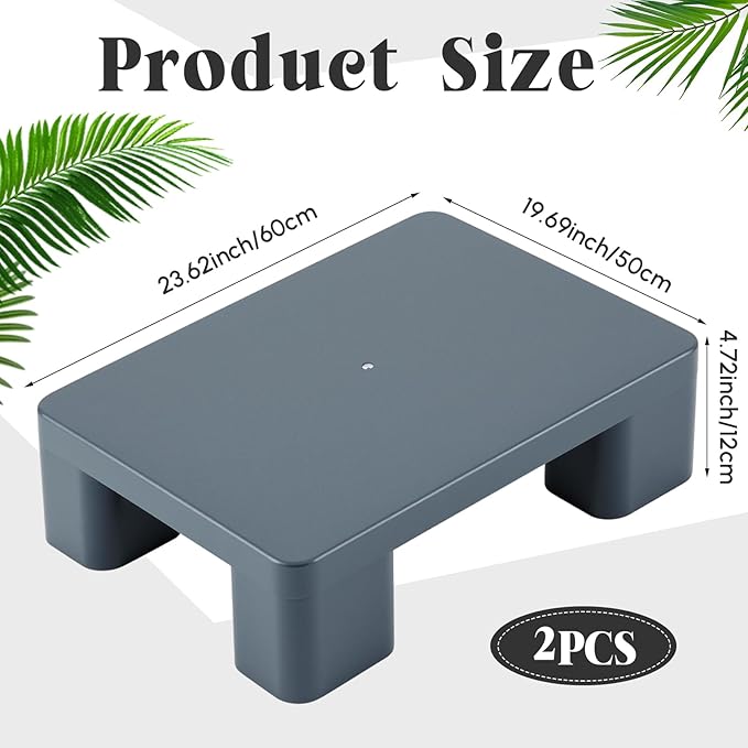 2 Pack Dunnage Rack, 23.62" Long x 19.69" Wide, 4.72" Height Plastic Dunnage Rack, 1500+ Pound Capacity Storage Commercial Food Service Storage in Restaurant Kitchens Shop, Gray