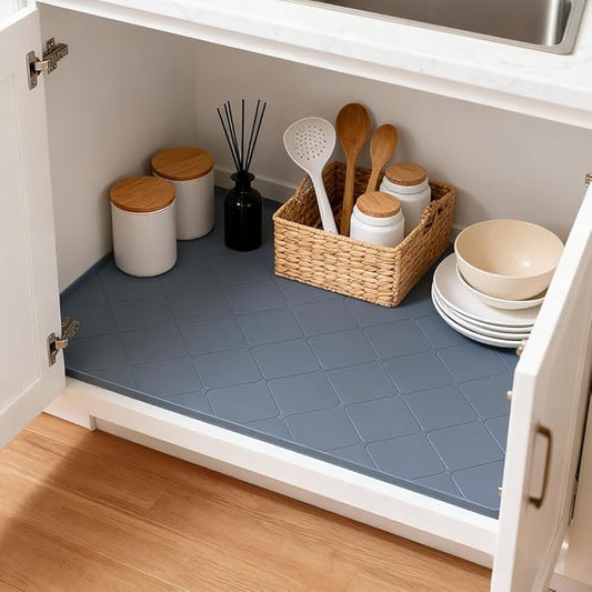 34" x 22" Large Under Sink Mats Kitchen : Waterproof Under-Sink Organizers Sink Mat Protectors, Flexible Silicone Drip Tray Pet Food Mats Kitchen Bathroom Drawer Shelf and Cabinet Liner, Grey
