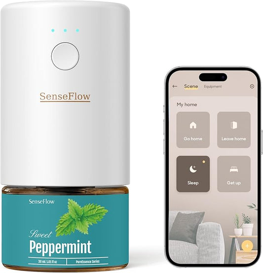 SF101S Smart Wi-Fi Waterless Ultrasonic Essential Oil Diffuser–100% Plant-Based,120-Day Natural Air Freshener & Aromatherapy Scent Diffuser Covers 100㎡ for Home,Hotel-Peppermint