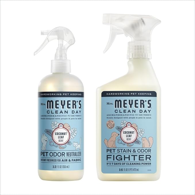 Mrs. MEYER'S Clean Day Pet Cleaning Kit, includes Pet Stain & Odor Fighter 28oz and Odor Neutralizer 28oz, Coconut Leaf