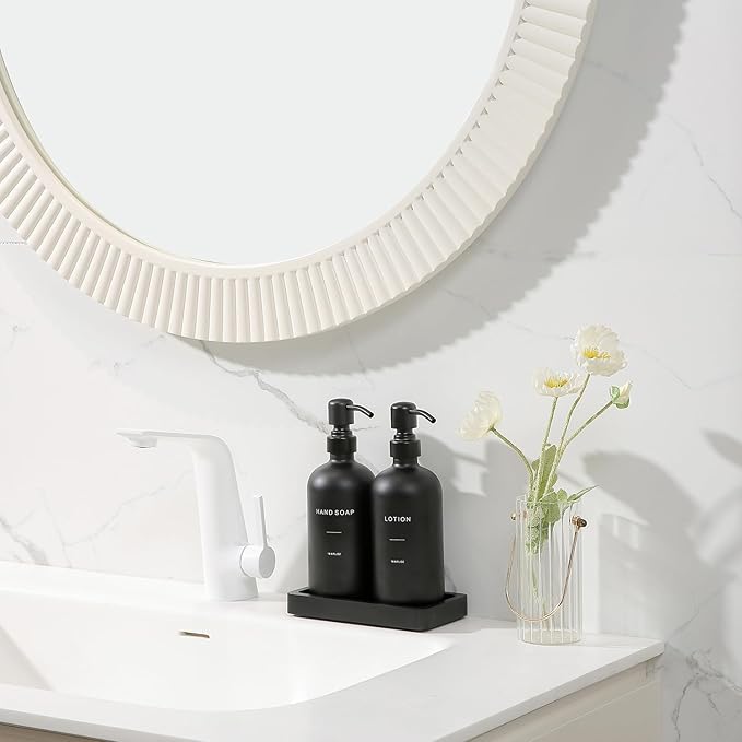 Black Soap Dispenser Bathroom Set, Soap and Lotion Dispenser Set with Stainless Steel Pump, Perfect for Bathroom Decor. (Black)