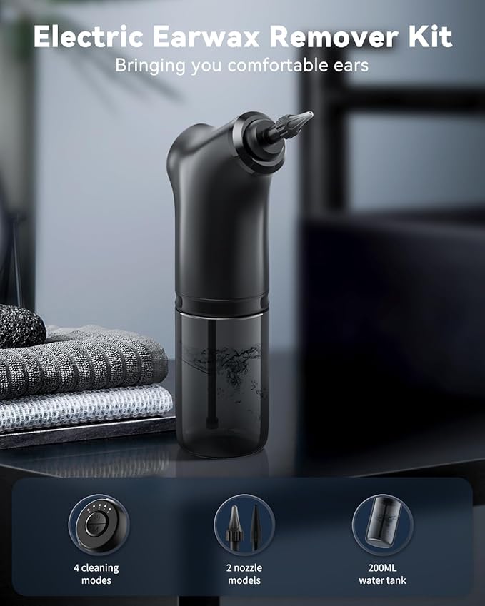 Ear Wax Removal - Electric Ear Wax Removal Kit - Ear Cleaner with 4 Cleaning Modes for Safe and efficient Removal of Earwax buildup, Suitable for Both Adults and Children