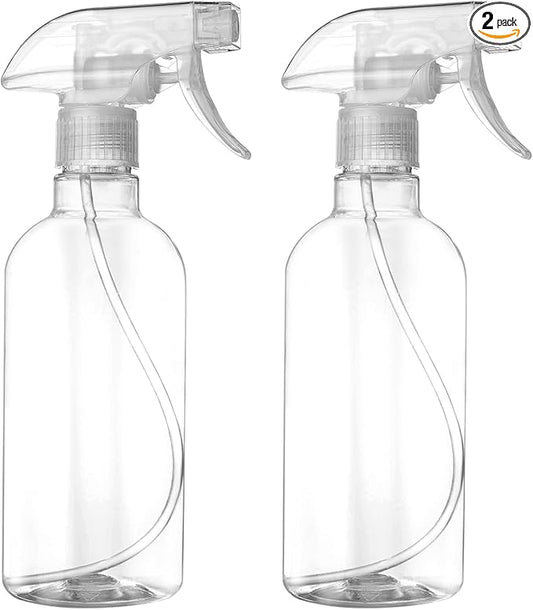 DIYSELF 2 Pack Spray Bottles for Cleaning 16.9 oz/500 ml Water Empty Spray Bottle Heavy Duty Plastic Clear Squirt Mist Spray Bottle for Hair Plants Pets Alcohol Sprayer Lab Reagent Bottles