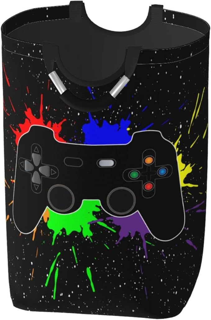 Gaming Joystick Large Laundry Hamper Bag With Waterproof Liner - Video Game Theme Laundry Basket Foldable Clothes Storage Organizer For Bathroom Bedroom Nursery Dorm