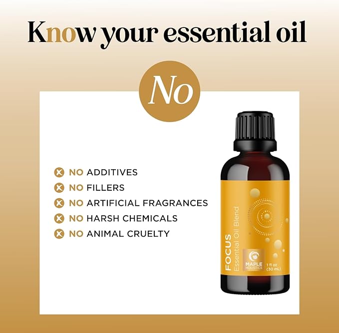 Focus Essential Oil Blend for Diffusers - Aromatherapy Essential Oils Blend for Home and Travel Energy Focus and Attention Support with Grapefruit Bergamot Peppermint and Eucalyptus (1 Fl Oz)