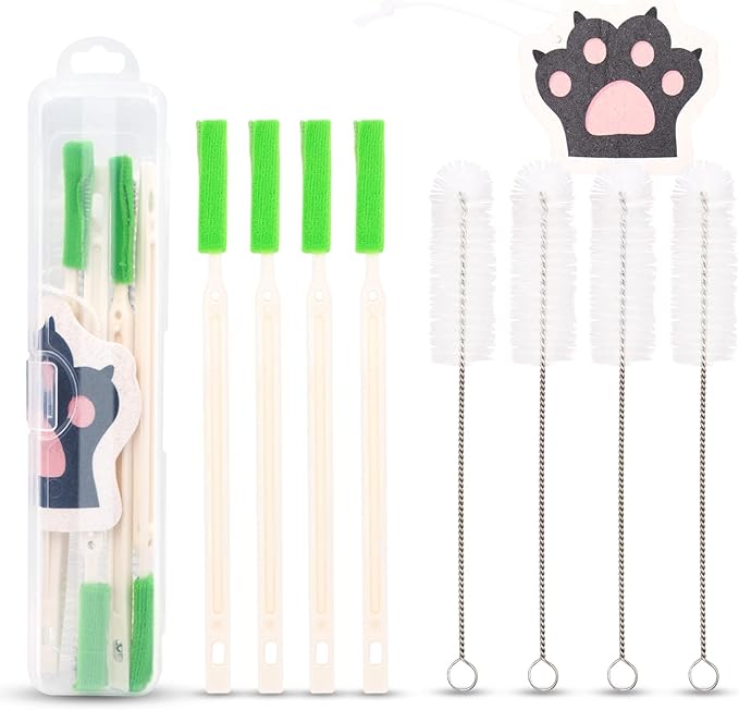 Cleaning Kit for Cat Water Fountain, Cat Fountain Brush, with Compressed Sponge and Storage Plastic Box, 9 Pack Pet Water Fountain Cleaning Kit