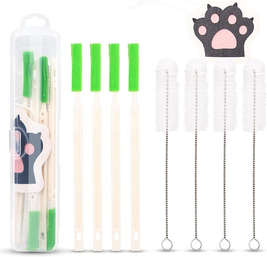 Cleaning Kit for Cat Water Fountain, Cat Fountain Brush, with Compressed Sponge and Storage Plastic Box, 9 Pack Pet Water Fountain Cleaning Kit