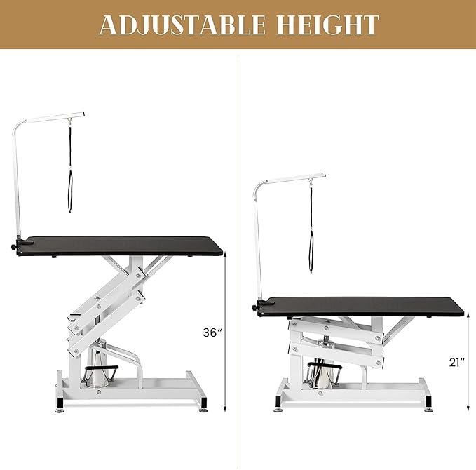 Hydraulic Dog Grooming Table, Heavy Duty Grooming Table for Small/Medium Dogs at Home, Pet Grooming Table with Adjustable Arm and Noose, Range 21-36 Inch, 43 Inch