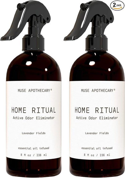 Muse Apothecary Home Ritual Active Odor Eliminator Spray - Furniture Deodorizer Spray & Bathroom Odor Eliminator for Home - Essential Oil Air Freshener - 8oz, Lavender Fields