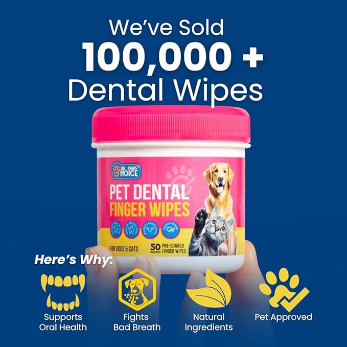 Dr. Paws: Pet Dental Finger Wipes - Natural Ingredients, Easy to Use Dog Teeth Cleaning Wipes for Effective Dog Teeth Cleaning - Ideal Dog Dental Wipes for Optimal Oral Hygiene