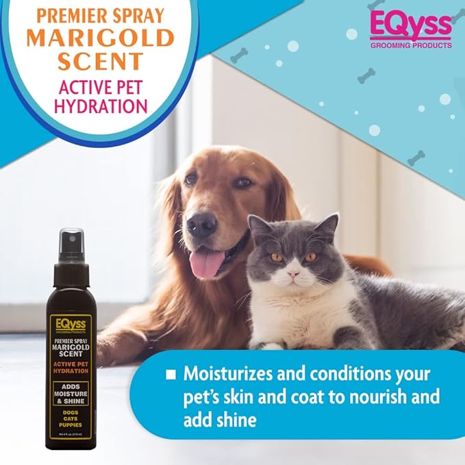 EQyss Premier Pet Spray Marigold Scent - Moisturizes & Conditions for Healthy Skin/Coat, Non-greasy, Adds Shine - Great for Dogs, Cats, Puppies (4 oz)
