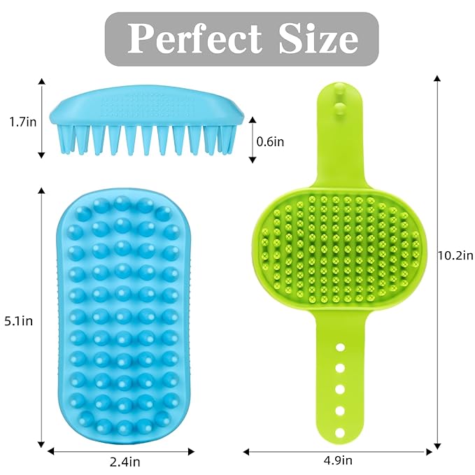 2PCS Dog Bath Brush Set | Adjustable Handle Dog Scrubber for Shampooing, Deshedding & Massaging, Suitable for Pets (Green Blue)