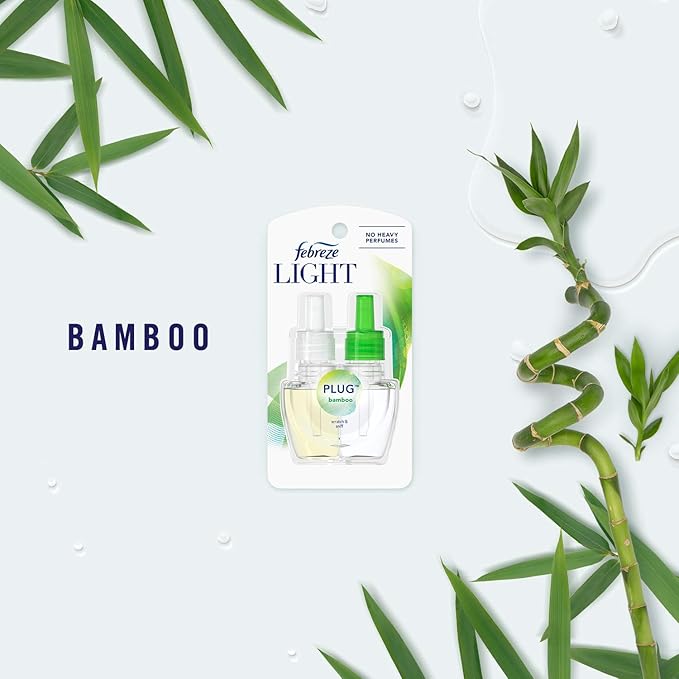 Febreze LIGHT Fade Defy PLUG Air Freshener, Bamboo, (2) .87 fl. oz. Oil Refill