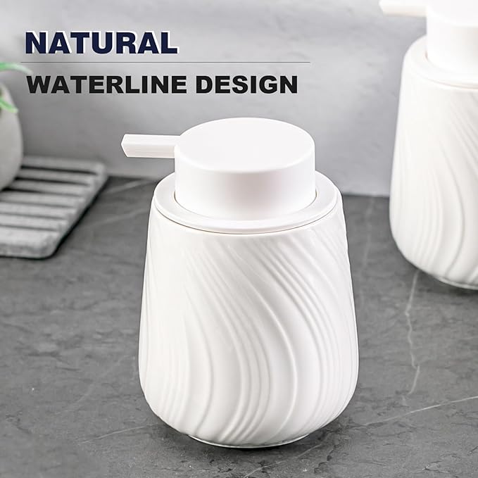 soap Dispenser Ceramic Lotion Dispenser with Easy-to-Press Pump for Bathroom 13.5 oz refillable Liquid Hand soap Dispenser for Hand sanitizers (Liquid-White)