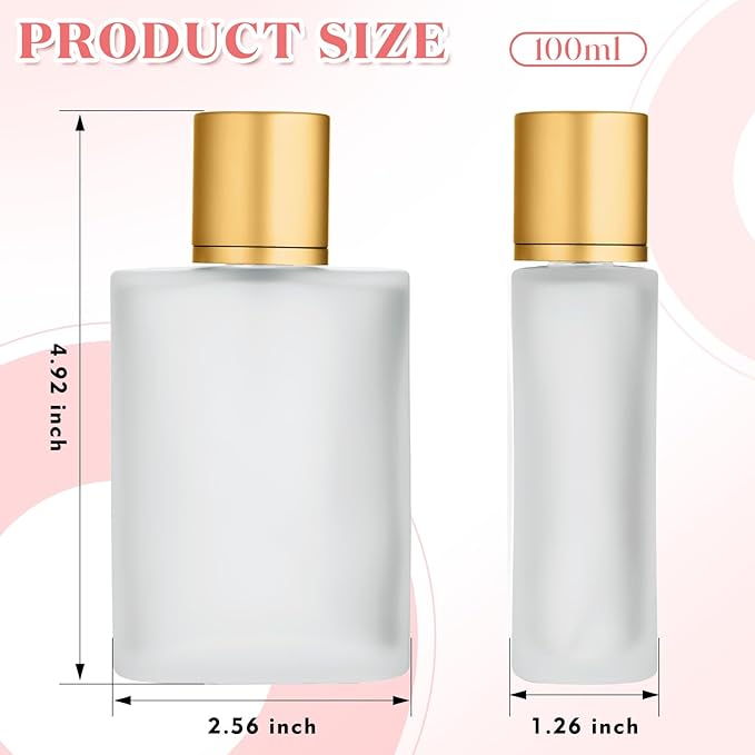 Tessco for you 6 Pcs 100ml / 3.4 Ounces Frosted Glass Bottle Perfume Atomizer refillable Spray Empty Perfume Dispenser Fine Mist Atomizer Cosmetic Container for Travel Men Women(Gold)