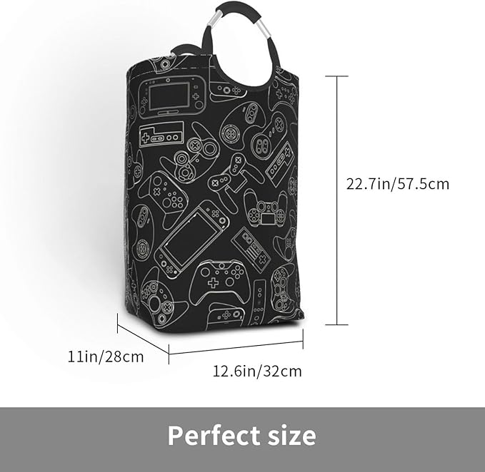 Video Game Controller Background Large Laundry Hamper Bag With Waterproof Liner - Gaming Gadgets Laundry Basket Foldable Clothes Storage Organizer For Bathroom Bedroom Nursery Dorm