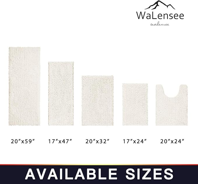 Walensee Bathroom Contour Rug Non Slip Toilet U Shaped Bath Mat (20x24, Ivory) Water Absorbent Super Soft Shaggy Chenille Machine Washable Dry Extra Thick Perfect Absorbant Best Plush Carpet