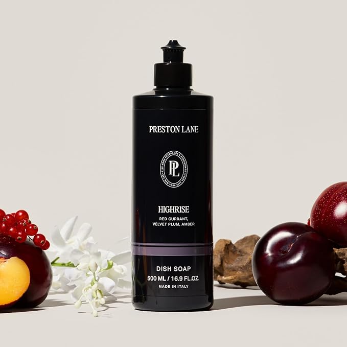 Preston Lane Luxury Dish Soap, Highrise Scent | Plant Powered Formula with Essential Oils | Tough on Grease, Gentle on Hands | Vegan, Cruelty Free, Clean Ingredients