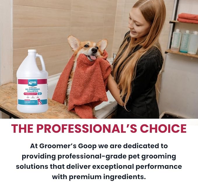 Groomer’s Goop Dander Relief De-Shedding Pet Shampoo – Deep Cleansing Formula Reduces Shedding & Dander in Dogs & Cats, Soothes Dry Skin, Moisturizes with Vegan Collagen - 1 Gallon Bottle