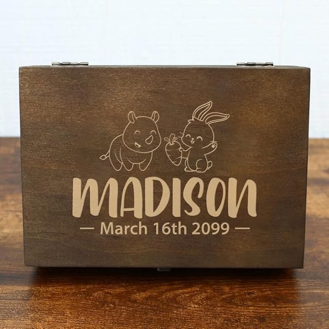 Personalized Baby Memory Box for Keepsakes Custom Engraved Wooden Newborn Gift Box with Lid - Baby Shower Gifts for Boys Girls Keepsake Chest - Storage Boxes for Photos Milestones First Year Treasures