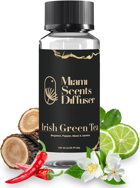 Irish Green Tea Scent Inspired by Mandarin Oriental NY Hotel 4 Fl Oz - 120 ml Essential Oils Aroma for Home Diffuser Luxury Fragance Refill Aromatherapy Fresh Blend of Bergamot, Pepper, Musk & Jasmine