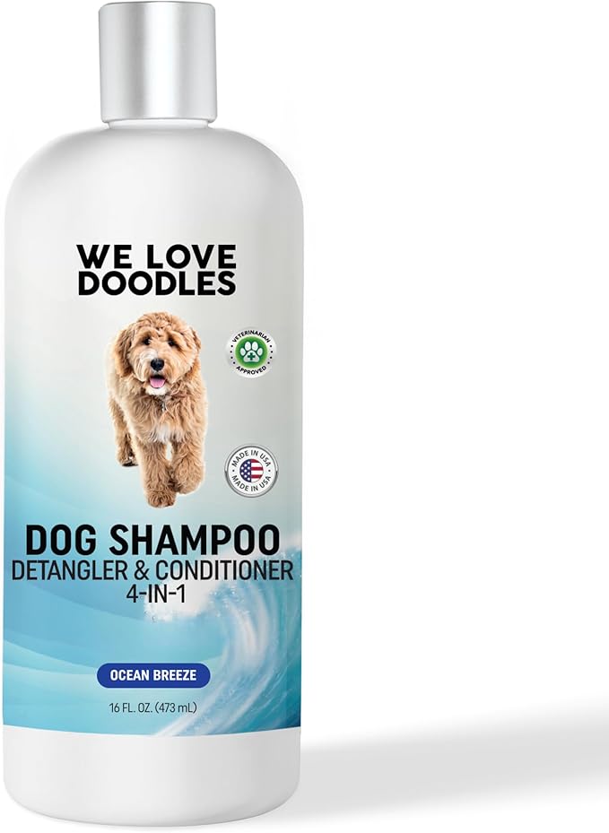 We Love Doodles Dog Shampoo, Conditioner, & Detangler - Shampoo for Dogs, Goldendoodles, Poodles & Doodles, for Matted Pet Hair & Sensitive Skin, Made in The USA, Ocean Breeze, 16 oz