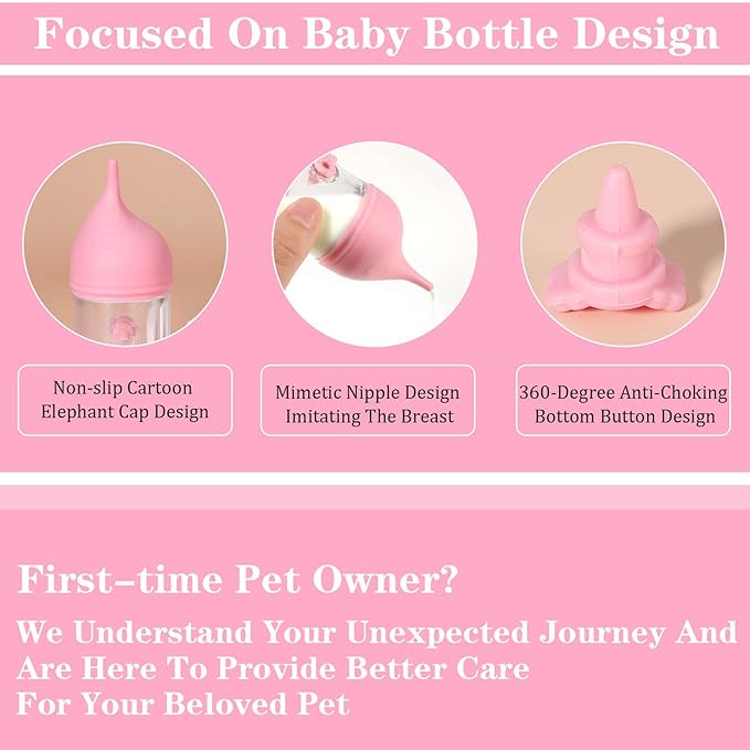2 Pcs Puppy Bottles for Nursing Animal Feeding Bottles Reusable Pet Feeder Bottle Anti-Choking Design Puppy Bottle Silicone Kitten Feedings Kit for Newborn Kitten Puppies Small Animals