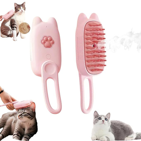BoBow Cat Steam Brush for Shedding, 4 in 1 Rechargeable Steam Pet Brush for Cats and Dogs, Anti-Static, Massage, Cleaning, Shedding& Combing All in One! (Pink)