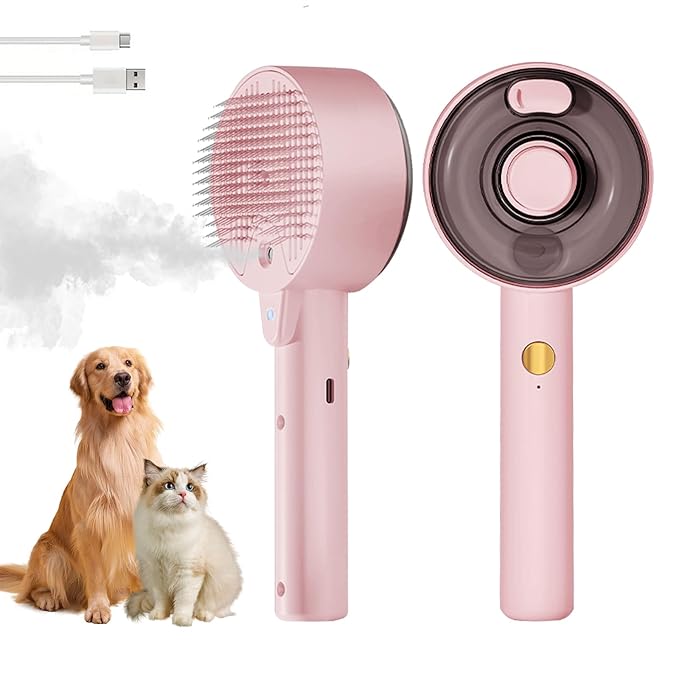 Cat Steam Brush,Cat Brushes for Indoor Cats, 4 In 1Spritz Spray Defur Comb, Cloud Care Shedding Control, Pet Grooming Brush for Long Short Hair Cats Dogs, Massage Clean Design Pet Steam Brushes