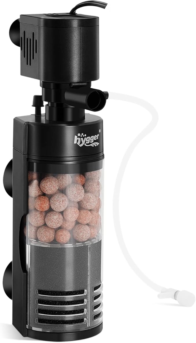 hygger Quiet Fish Tank Filter with Bio Balls Sponge Air Hose, Aquarium in-Tank Filter for 10-40 Gallon 7W 100 GPH
