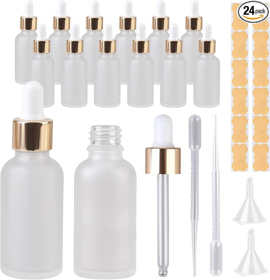 1 oz Glass Dropper Bottles for Essential Oils，12Pack Clear Frosted Glass Bottles with Glass Eye Dropper Leak Proof Travel Dispenser Bottle for,tincture, Chemistry Lab Chemicals Empty
