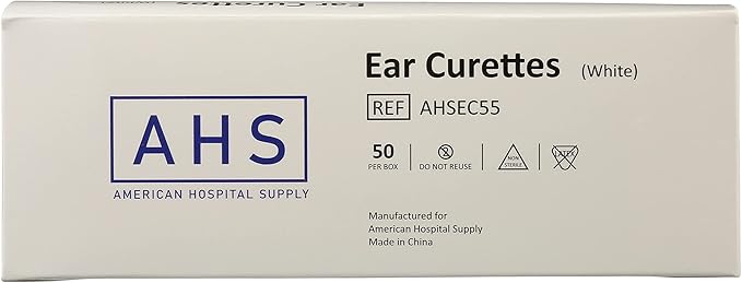 American Hospital Supply Ear Curettes | Ear Pick Wax Removal Tool Cleaner | Individually Wrapped Plastic Ear Cleaner Tool for Teens Adult (4 MM - Spoon Tip) White