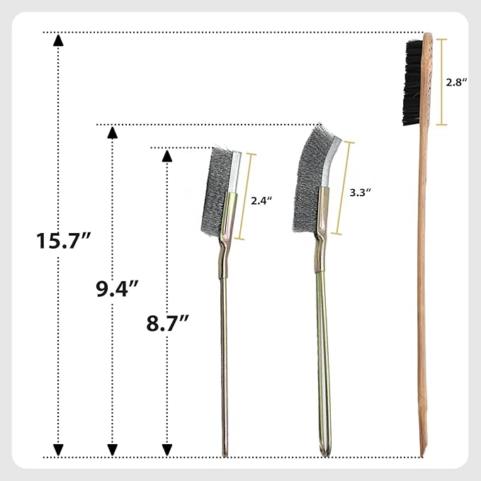 QBLEEV 3 Pack Bird Cage Brush, Wooden & Stainless Steel Long Handle Bird Cage Cleaner Brush, Poop Off Bird Cage Cleaning Brushes, Bird Cage Scraper Parrot Poop Remover Accessory