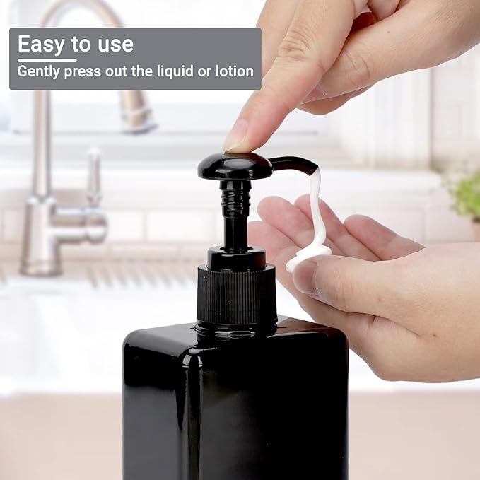 Suream Empty Shampoo Bottles with Pump, 3Pack 9.5oz/280ml Refillable Body Wash Dispensers for Shower, Black Plastic Countertop Soap Bottle for Bathroom, Kitchen Sink, Hotle, Salon
