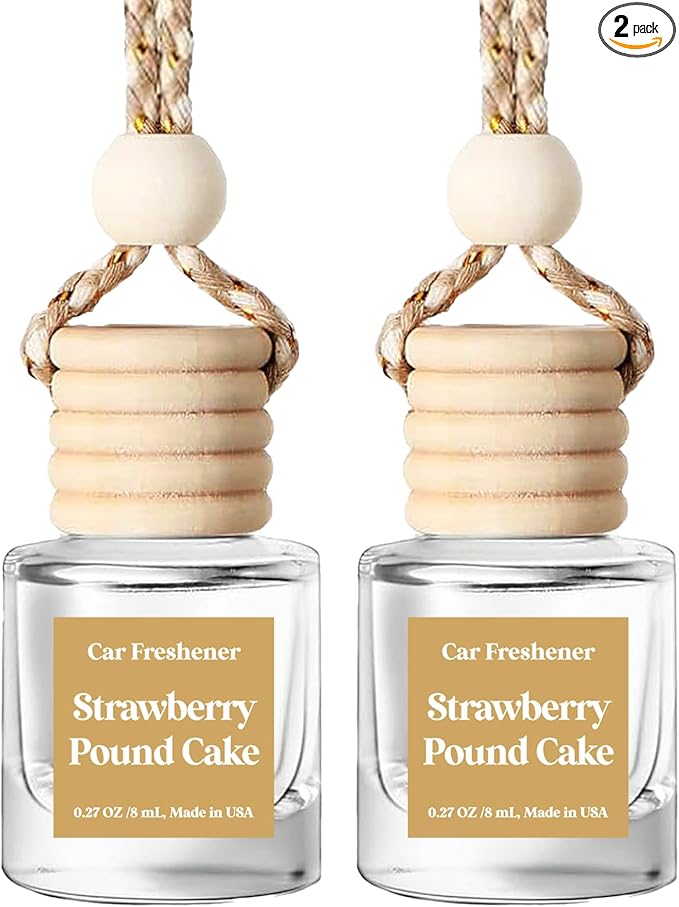 C Classy Car Air Freshener Hanging 2 Pack, Strawberry Pound Cake Air Freshener Essential Oil Diffuser for Cars, Long-Lasting Fragrance, Cute Car Air Fresheners for Women & Men Gift, Made in USA