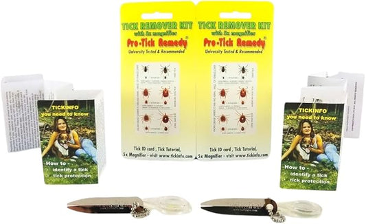 ProTick Remedy (2 Pack) – Precision Steel Tick Remover, Magnifier, Chain, Tick ID Card, Tick ID Information. Helps Deal with All Ticks Sizes from Humans and Animals
