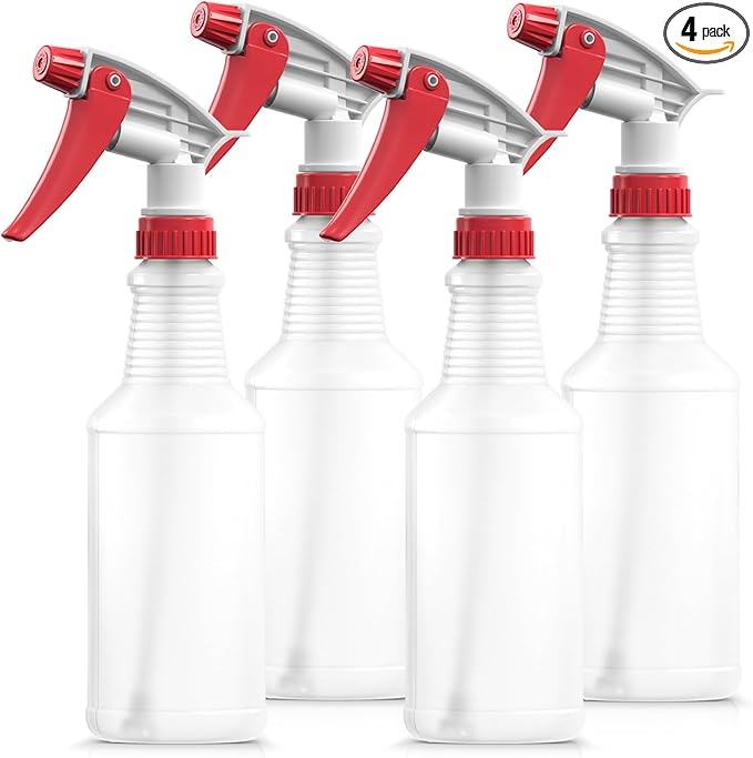 Bar5F Plastic Spray Bottles 2 Pack, 16 Oz, All-Purpose, Empty for Chemical and Cleaning Solutions, Adjustable Head Sprayer Fine to Stream (Pack of 4 (Red))