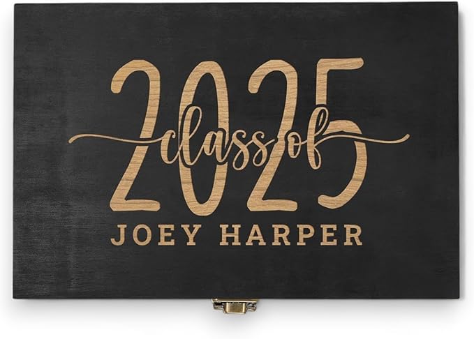 Personalized Graduation Keepsake Box 2025 Custom Engraved Wooden Memory Box High School College Graduates Cap and Gown Storage Boxes - Graduation Gifts for Him Her