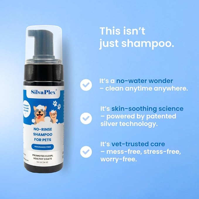 No Rinse Deodorizing Dry Pet Shampoo Plus Conditioner Foam for Dogs and Cats, Waterless Cleanse Enhanced with AG21 Chitosan-Silver Natural Coat Refresh, 5 Oz