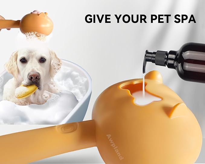Dog & Cat Grooming Brush: Soft Shampoo Dispenser for Bathing, Deep Cleaning Supplies for Short and Long Hair Pets