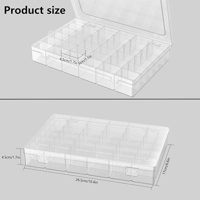 4 Pack Plastic Organizer Container Box, 36 Grids Clear Plastic Parts Organizer Box, for Beads, Art DIY, Crafts, Jewelry, Fishing Tackle with Label Stickers