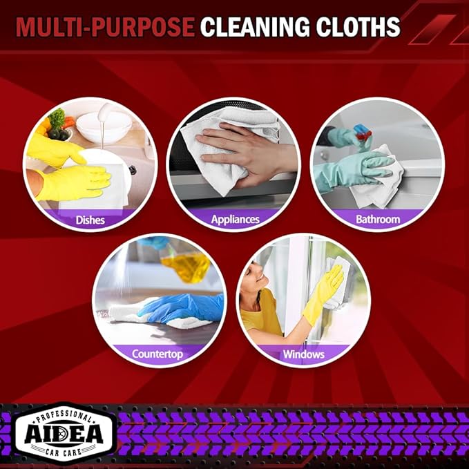 AIDEA Microfiber Cleaning Cloth White 50PK, Microfiber Towels for Cars, Premium Car Cloths, Dusting Cloth Lint Free Cleaning Rags for SUVs, House, Kitchen, Window, Workshops,12×12"