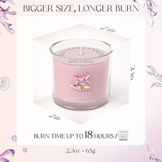 Scented Candles Gifts for Women, Candle Gift Set for Her, 3 Pink Ocean Candles, Birthday Gifts for Women/Men (Pink, 7 oz)
