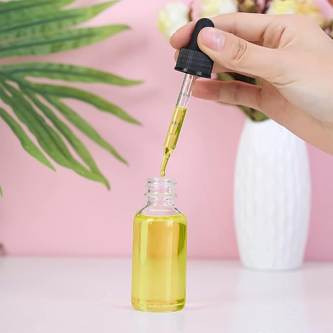 2 oz Dropper Bottle 12 Pack Clear Glass Boston Bottles 60ml with Eye Droppers Black Caps for Essential Oils, Perfume, Leak Proof Travel Bottles for Liquids